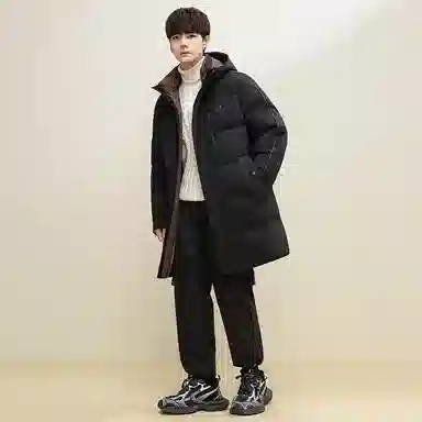鸭鸭 石墨烯蓄热极寒系列中青年韩版休闲基础百搭连帽户外运动加厚保暖中长款羽绒服 男款