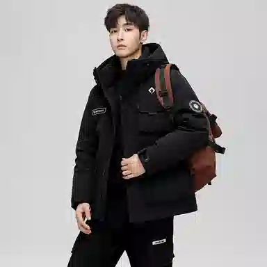 鸭鸭 石墨烯蓄热时尚韩版休闲百搭短款连帽山系户外运动多口袋防寒保暖工装羽绒服 男女同款