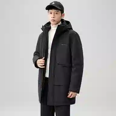 鸭鸭 时尚加厚中长款纯色连帽羽绒服 男款