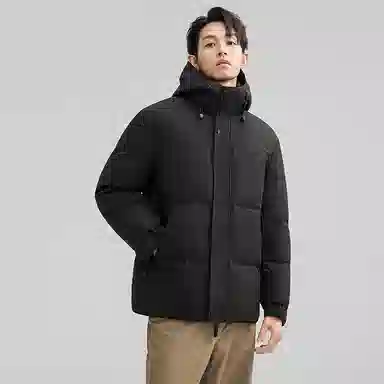 鸭鸭 青中年纯色韩版休闲百搭短款连帽外套户外运动防寒保暖石墨烯蓄热面包羽绒服 男款