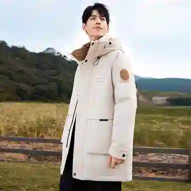 鸭鸭 中长款加厚保暖休闲宽松连帽套头羽绒服 男女同款