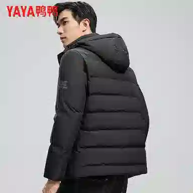 鸭鸭 休闲连帽短款经典字母印花无缝热压重磅保暖羽绒服 男款