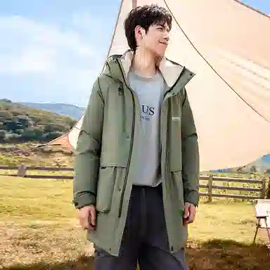 鸭鸭 中长款加厚保暖休闲宽松连帽套头羽绒服 男女同款