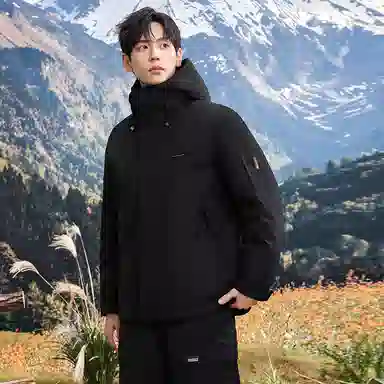 鸭鸭 石墨烯蓄热纯色韩版休闲百搭短款连帽户外防寒保暖工装羽绒服 男款