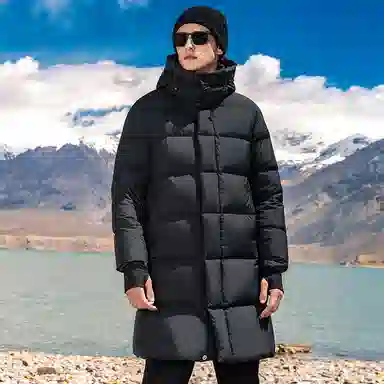 鸭鸭 极寒系列 高充鹅绒纯色韩版休闲经典百搭拆卸连帽户外运动加厚保暖中长款羽绒服 男女同款 黑色