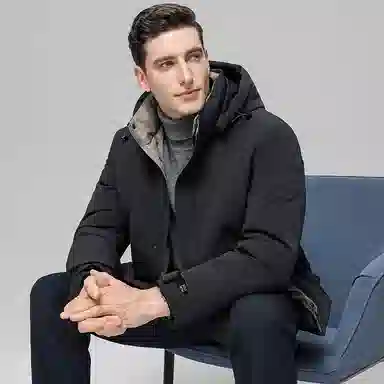 鸭鸭 中老年爸爸装纯色商务休闲厚款拆卸连帽外套户外防寒保暖石墨烯鹅绒羽绒服 男款