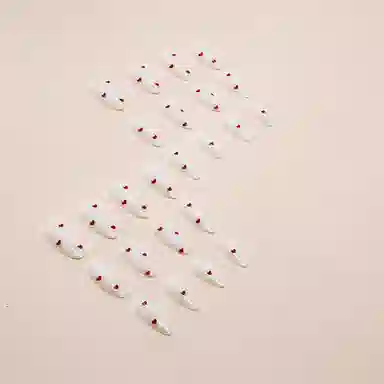 馨枕居 酸奶白搭配酒红爱心  穿戴甲 杏仁白色纯色 可爱