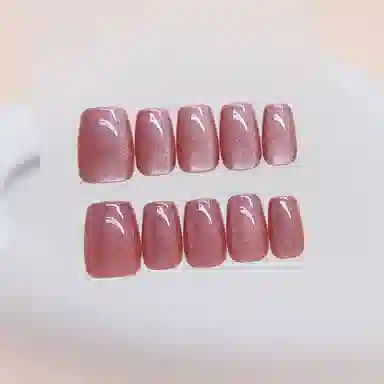 馨枕居 红紫简约  穿戴甲 短方粉紫色纯色 猫眼