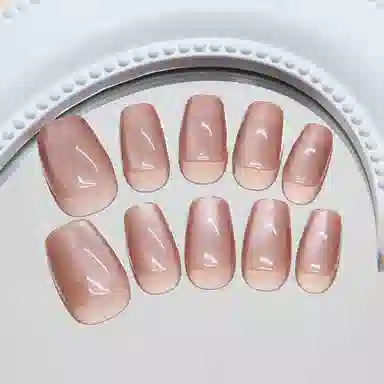 馨枕居 冰透甜美猫眼气质少女显白百搭欧美风  穿戴甲 短方圆红咖色纯色