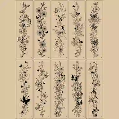 馨枕居  花臂花环纹身贴高级感黑白蝴蝶花朵手臂腿部临时纹身贴纸