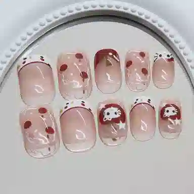 馨枕居 波点卡通星星  穿戴甲 短方裸色晕染 可爱