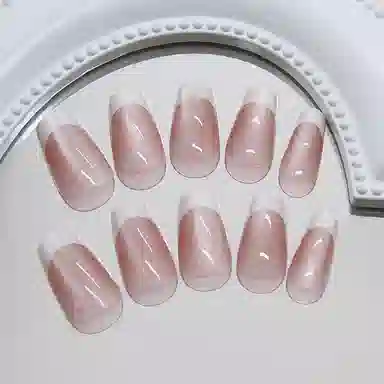 馨枕居 简约干净猫眼法式时尚温柔  穿戴甲 方圆粉色晕染