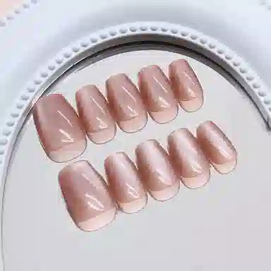 馨枕居 冰透甜美猫眼气质少女显白百搭欧美风  穿戴甲 短方圆红咖色纯色