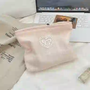 馨枕居清新配色蝴蝶结化妆包大容量收纳袋护肤品整理袋逛街手拿包化妆包 便携收纳防尘