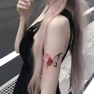 馨枕居  玫瑰蝴蝶彩色纹身贴防水女持久胸口锁骨高级感贴纸表演暗黑