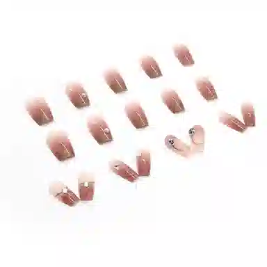 馨枕居 腮红晕染珍珠堆钻  穿戴甲 中梯粉色渐变 可爱 法式金箔色