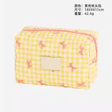 馨枕居 蝴蝶结可爱化妆包跨境格子枕头包大容量高级感收纳包女洗漱包笔袋