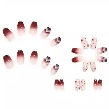 馨枕居 短芭蕾色山丘山茶花  穿戴甲 短方酒红色渐变 可爱