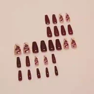 馨枕居 国风小蛇穿  穿戴甲 中梯酒红色跳色 新中式