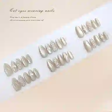 馨枕居 浅棕立体格纹蝴蝶结  穿戴甲 杏仁金色纯色 纯欲