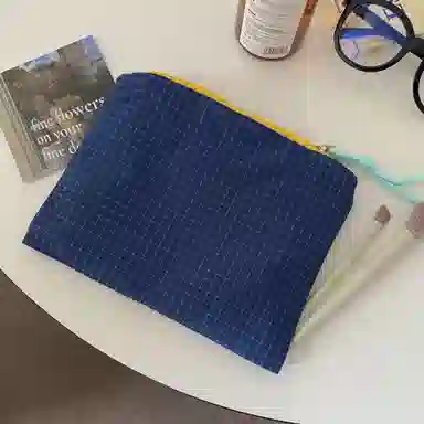 馨枕居大容量撞色格子包化妆包女便携化妆品收纳袋护肤品洗漱收纳化妆包 便携收纳防尘