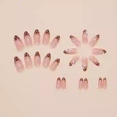 馨枕居 兰花豹纹可拆卸  穿戴甲 尖型裸粉纯色 法式