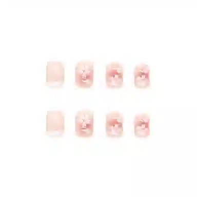 馨枕居 夏季甜酷山茶花短薄款  穿戴甲 杏仁粉色裸色 镜面