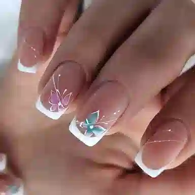 馨枕居 仙气梦幻蝴蝶线条  穿戴甲 方型橘色渐变 法式