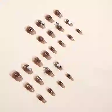 馨枕居 深色系显白芭蕾水晶蝴蝶山茶花  穿戴甲 长款黑色晕染 无痕透明