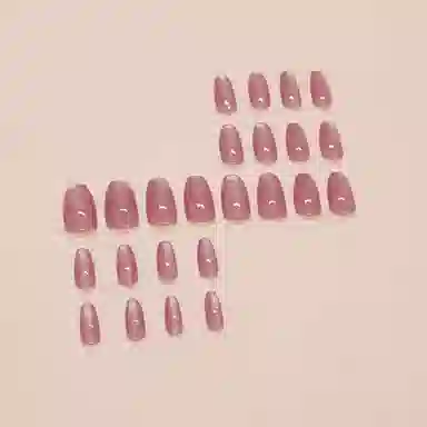 馨枕居 简约前端细闪  穿戴甲 短方桃粉色纯色 猫眼