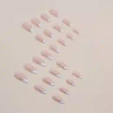 馨枕居 纯欲闪粉斜边法式甜美少女温柔  穿戴甲 杏仁粉色跳色 可爱