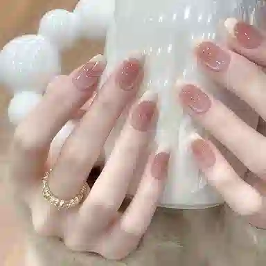 馨枕居 简约干净猫眼法式时尚温柔  穿戴甲 方圆粉色晕染