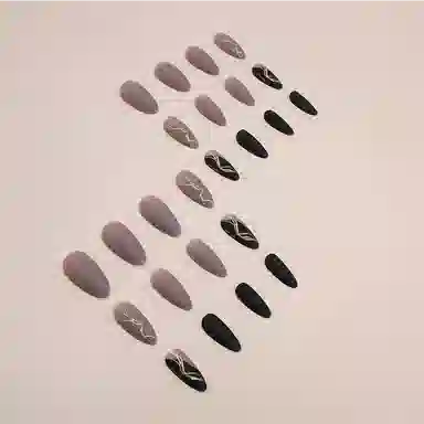 馨枕居 秋冬氛围感金属线条  穿戴甲 杏仁杏色黑色跳色 磨砂 闪粉优雅时尚百搭显白