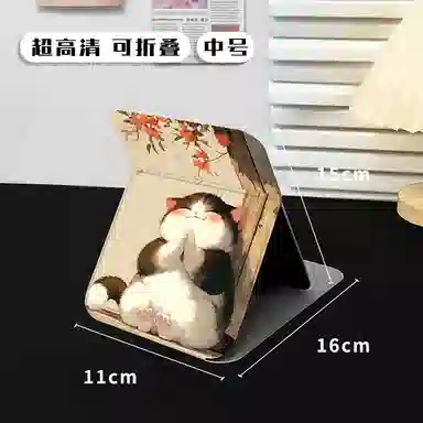 馨枕居 宿舍办公室家居专用可立高清折叠化妆镜便携台式双面翻盖猫咪镜女
