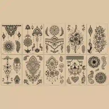 馨枕居  黑白海娜纹身贴高级感手背手臂腿部个性临时纹身贴纸