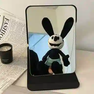 馨枕居 简约折叠小镜子女黑色台式桌面化妆镜便携学生宿舍可立梳妆镜