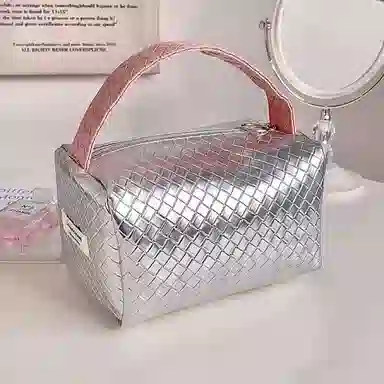 馨枕居 银粉拼色编织纹小包包