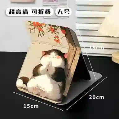 馨枕居 宿舍办公室家居专用可立高清折叠化妆镜便携台式双面翻盖猫咪镜女