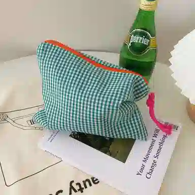 馨枕居大容量撞色格子包化妆包女便携化妆品收纳袋护肤品洗漱收纳化妆包 便携收纳防尘