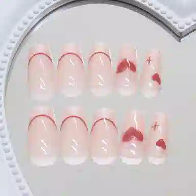 馨枕居 轻奢法式爱心短款芭蕾  穿戴甲 短梯红色跳色 可爱