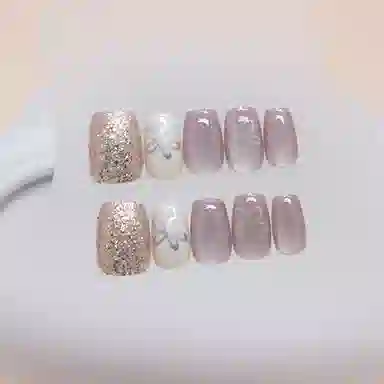 馨枕居 追光猫眼小清新  穿戴甲 短款紫白纯色