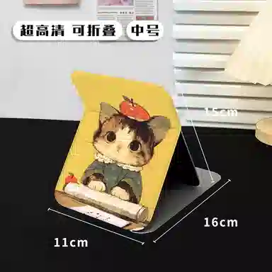 馨枕居 宿舍办公室家居专用可立高清折叠化妆镜便携台式双面翻盖猫咪镜女