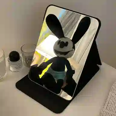 馨枕居 简约折叠小镜子女黑色台式桌面化妆镜便携学生宿舍可立梳妆镜