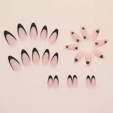 馨枕居 黑色爱心磨砂  穿戴甲 杏仁裸色纯色 法式