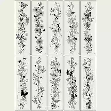 馨枕居  花臂花环纹身贴高级感黑白蝴蝶花朵手臂腿部临时纹身贴纸