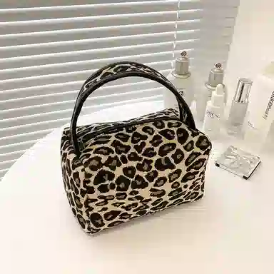 馨枕居时尚化妆包豹纹手提包休闲洗漱包女包包便携大容量收纳包化妆包 便携收纳防尘