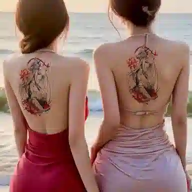 馨枕居  彼岸花艺伎纹身贴防水男女 花臂半臂手臂后背性感纹身贴纸