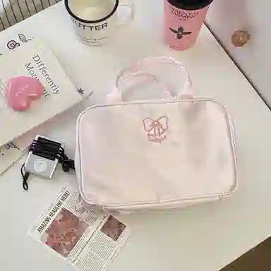 馨枕居少女粉色三层化妆包大容量便携式手提化妆袋旅行出差化妆品收纳包化妆包 便携收纳防尘