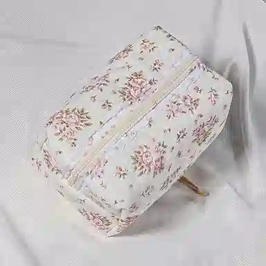 馨枕居夹棉蕾丝花边花卉蝴蝶结洗漱包便携口红收纳包女生化妆品拉链包袋化妆包 便携收纳防尘