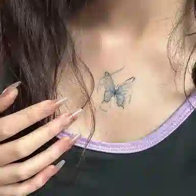 馨枕居  鸢尾蝶飘逸蓝色蝴蝶 小清新彩色防水持久手臂纹身贴